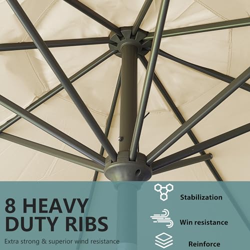 9FT Outdoor Patio Umbrella Outdoor pool Umbrella with Push Button Tilt and Crank, Market Umbrella 8 Sturdy Ribs UV Protection for Garden, Deck, Backyard (Beige) - color: Beige