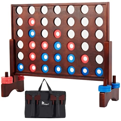 Giant Wooden 4 in a Row Vintage 2.8Ft Outdoor Yard Game for Adults Famliy, with 42 Pcs Chips & Durable Carrying Bag, Halloween Christmas Party Game Gifts for Lovers - color: Vintage Rustic