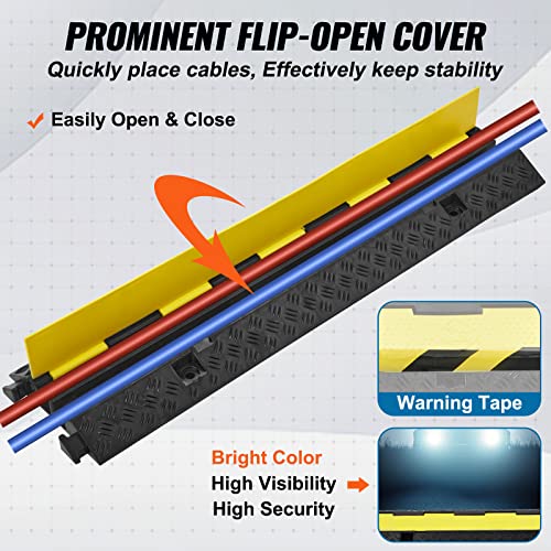 VEVOR 5 PCs Rubber Cable Protector Ramp, 2 Channel, 12000 lbs/axle Capacity Heavy Duty Hose Wire Cover Ramp Driveway, Traffic Speed Bump w/Flip-Open Top Cover & 50 ft Warning Tape, for Indoor&Outdoor - style: 2 Channel-5PCs