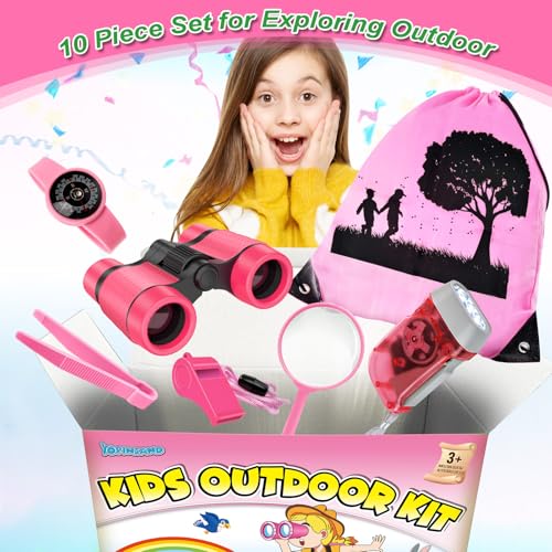 YOPINSAND Kids Explorer Kit & Bug Catcher Kit, Camping Gear for Kids, Outdoor Exploration Set with Backpack & Binoculars, Ideal Outdoor Adventure Toys for Boys Girls 3-12 - color: Pink