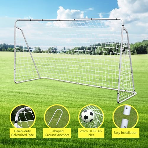 F2C Soccer Net 12 x 6 Soccer Goal for Backyard, Steel Frame for Kids, Adult Portable Shooting Training Aid with Carry Bag,Ground Stakes Waterproof (12x6 FT)