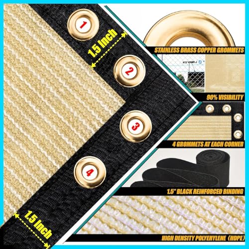 ShadeMart 5' x 12' Fence Privacy Screen Beige Heavy Duty 170 GSM Fencing Mesh Shade Net with Grommets & Zip Ties, 90% Blockage Fence Screen for Balcony Yard Outdoor Garden Pool (We Customize Size) - color: Beige, size: 0 5' x 1 2'