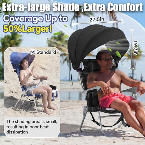 DaisyInner 1 Pcs Beach Chair Umbrella Canopy Extra Large Foldable Chair Sun Shade with Adjustable Clamp for Beach Camping Fishing Lounge Outdoor (Black) - color: Black