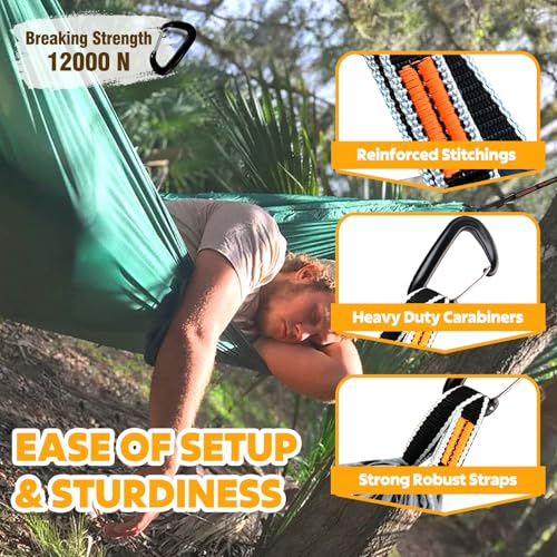NATUREFUN Ultra-Light Travel Camping Hammock | 300kg Load Capacity,Breathable,Quick-Drying | 2 x Premium Carabiners,2 x Nylon Slings Included | Outdoor Indoor Garden - color: Dark Green, size: 300x200cm