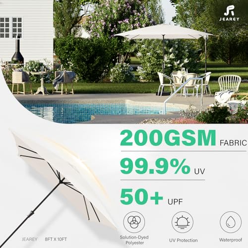 JEAREY 8x10 ft Rectangular Patio Umbrellas Outdoor Table Market Umbrella w/Crank, 8 Sturdy Ribs, UV Protection Windproof Sunproof for Garden, Deck, Backyard, Pool(Cream White) - color: Cream White, size: 8x10ft