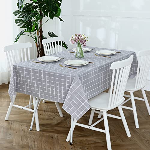 Romanstile Rectangle Vinyl Tablecloth, 100% Waterproof Oil-Proof Checkered Plastic Table Cloth, Heavy Duty Wipeable Table Covers for Dining, Camping, Picnic, Outdoor - 60 x 102 Inch, Grey - color: Grey, size: 60" x 102" (Rectangular)