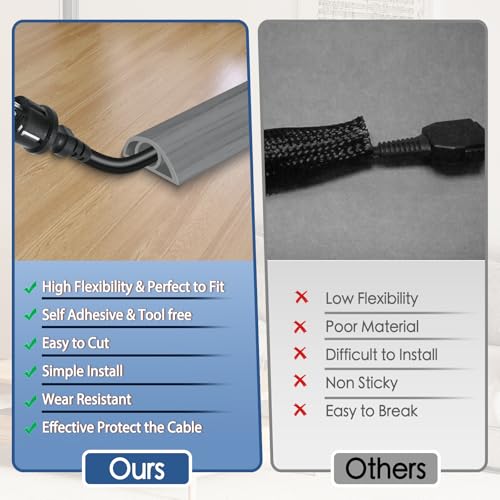 Floor Cord Cover for Wires on Floor Self Adhesive Cord Hider Floor Cable Management Wire Covers for Cords Protector Prevent Cable Trips Cord Cavity W 0.32" x H 0.32", Gray Wood, 3.3Ft - color: Gray Wood, size: 0.78 In x 3.3 Ft