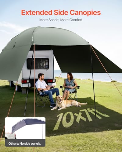 VEVOR Versatility Camping Tent, Auto Canopy Sun Shade UV50+ PU3000mm, Car Tailgate Sun Shelter for Truck Bed, SUV, RV, Van, Trailer and Overlanding, Portable Teardrop Awning Canopy Tear Resistant Tarp - color: ArmyGreen 10X7ft Car Awning