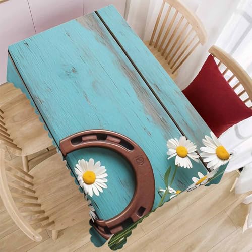 Daisy Dinner Table Cloths Rustic Wooden Horseshoe Daisy Decorative Tablecloth for Rectangle Tables 52"X70", Heavy Duty Table Covers Tablecloths for Kitchen Patio Banquet - color: Daisy