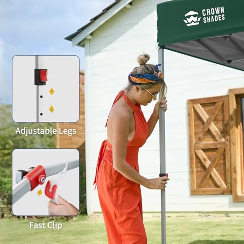 CROWN SHADES 10x10 Pop Up Canopy with 1 Side Wall - Beach Tent with One Push Setup - Outdoor Sun Shade for Events, Parties, Camping - Gazebo with STO-N-Go Cover Bag (Forest Green) - color: Forest Green, size: 10x10FT