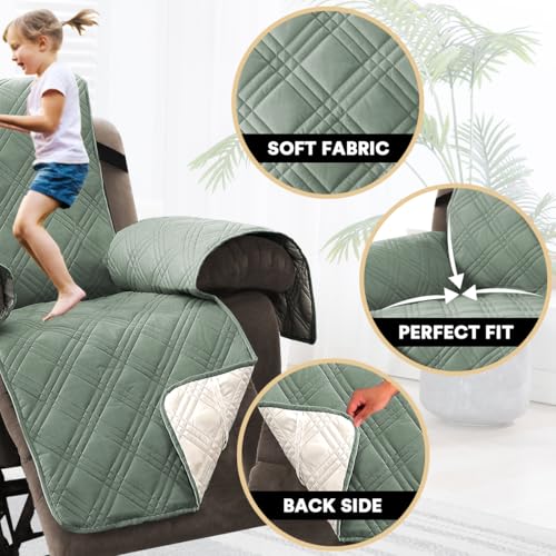 PrinceDeco Recliner Cover 100% Waterproof Couch Cover Sofa Cover for Living Room Water Resistant Furniture Protector with Elastic Straps for Pets Dog(Recliner28,Lily Pad) - color: Lily Pad, size: Recliner