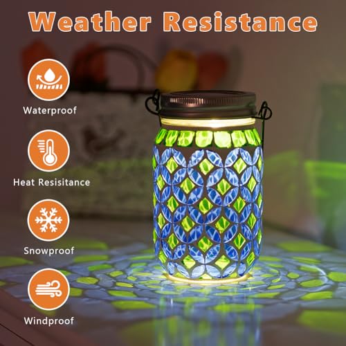 Stargarden Mosaic Solar Lantern , Outdoor Hanging Lantern Waterproof Table Lamp Mosaic Night Light for Tree, Garden, Patio, Yard, Outdoor(Blue Green) - color: Blue Circle