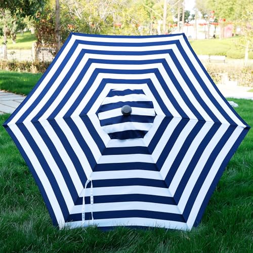 Blissun 7.5 ft Patio Umbrella, Yard Umbrella, Outdoor Market Umbrella with Push Button Tilt Crank (Blue&White) - color: Blue & White stripe