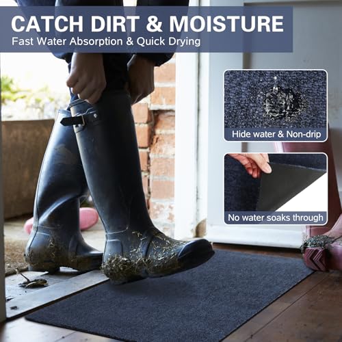 Front Door Mat Indoor Outdoor Entrance,30" x 17" Ultra Thin Low Profile Entry Rugs, Absorbent Door Mats and Muddy Doormats for Any Door, Entryway,Kitchen,Patio,Home - color: Blue, size: 1'5" x 2'6" (Rectangular)