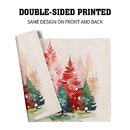 Christmas Tree Placemats Set of 4 for Dining Table, Colorful Xmas Pine Trees Snowflake Washable Non-Slip Heat Resistant Linen Fabric Place Mats 12x18 in Party Decor Winter Holiday - color: Xmas Tree