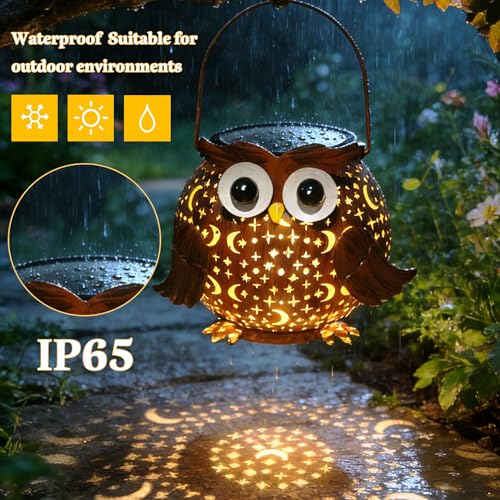 Solar Lights Outdoor Owl Garden Decor, Solar Lanterns Outdoor Waterproof Metal Hanging Lantern Solar Garden Lights for Outside Patio Yard, Lawn, Porch, Backyard Decoration - style: Owl