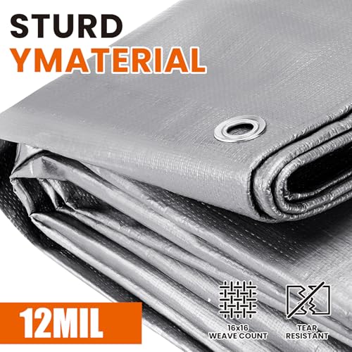 Tarp Heavy Duty 8x10 FT, 12 Mil Thick Large Tarps Water-Proof with Grommets, UV& Tear Resistant, Plastic Cover for Pool Roof Tent Outdoor Firewood, Silver& Brown - color: Silver& Brown, size: 8x10