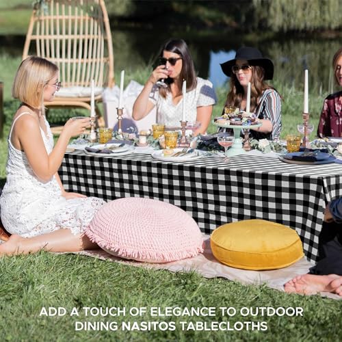Nasitos 2 Pack Gingham Vinyl Tablecloth 60x102 Inch-Rectangle Picnic Table Cover Waterproof Vinyl Plastic Table Cloth, Black and White Checkered Flannel Backed Tablecloth for Parties, Dinner, Outdoor - color: Black and White, size: 60x102 Inch (Rectangula