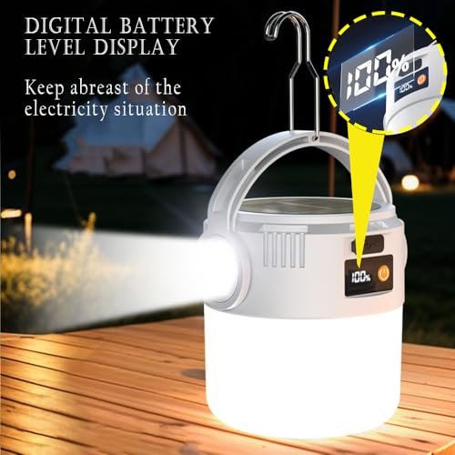 Solar Camping Lights Portable Rechargeable Lantern Hanging Tent Lamp Flashlight Spotlight Outdoor Bright Battery Operated Bulbs Outdoor for Power Outages Canopy Vendors Gathering Emergency 3 Pack - color: Solar Lantern and Flashlight-3pack