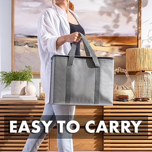 Carrywell (Not Made In China) Insulated Reusable Grocery Bags 2-Pack, Catering and Delivery Bag For Hot and Cold Food, Collapsible Thermal Tote For Doordash - color: Gray, size: 2 pack, style: XL Insulated