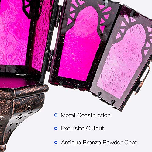 Moroccan Decorations, Lantern Decorative Indoor & Outdoor, 13.6’’ Vintage Decorative Hanging Lantern with Chian for Home Porch Patio Decor, Metal Ramadan Christmas Candle Holders(Plum Red) - color: Plum Red
