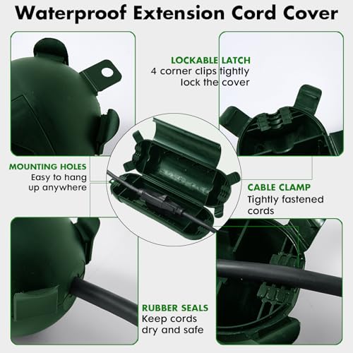 3 Pack Outdoor Extension Cord Cover IP44 Waterproof, Weatherproof Extension Cord Protector Box for Outdoor Plug & Outlet, Ideal for Christmas Lights, Garden Tools, Patio, Green - color: Green-Big