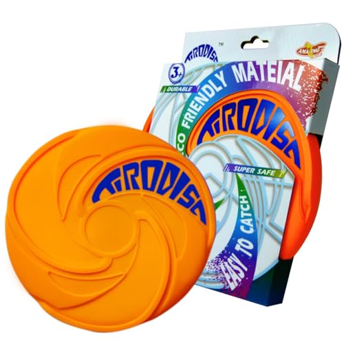 AMAZING TOYZ Tirodisc Foldable Frisbee for Kids & Adults, 20cm Soft Silicone Flying Disc - Portable Pocket-Sized Outdoor Waterproof Toy for Beach, Park, Pool Games | Easy Clean & Safe Catch - color: Orange