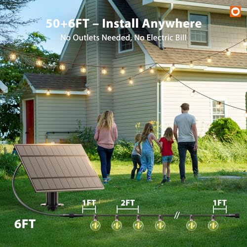 addlon 50FT Solar String Lights Outdoor Waterproof with Remote, G40 Globe Solar Patio Light with 27 LED Shatterproof Bulbs, 3 Modes, Dimmable Hanging for Outside Backyard Party - size: 50FT
