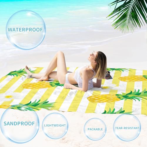 Beach Blanket 78''×110'' Suits 1-7 Adults Waterproof Sandproof Oversized Lightweight Waterproof Durable Blanket Large Picnic Mat for Beach Travel Camping Picnic Hiking - color: Pineapple, size: 78''x110''