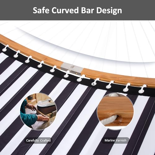 SUNCREAT Hammocks Extra Large Hammock with Stand Included, Double Hammock with Curved Spreader Bar, Black Stripes - color: Black Stripes