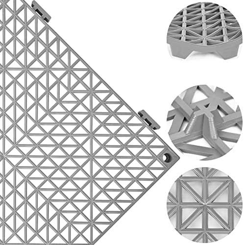 ToLanbbt Modular Interlocking Cushion 18P 11.8" x 11.8" Interlocking Rubber Floor Drain Holes Non-Slip Splicing Drainage Mats for Deck, Shower, Kitchen, Drain Pool, Sauna Bath, Indoor Outdoor (Grey) - size: 18 PCS