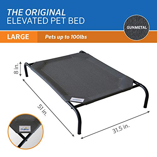 Coolaroo Original Elevated Dog Bed - Breathable Off-The-Ground Pet Bed with Cooling Fabric, Joint Relief & Moisture-Resistant Fabric, 100% Recyclable, Easy Clean, Gunmetal, Large - color: Gunmetal, style: Large Dog Bed