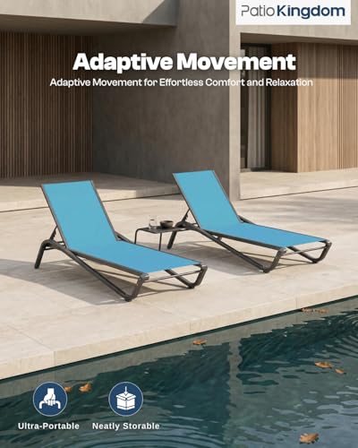 Patio Chaise Lounge Chairs Set of 6, All-Weather Aluminum Pool Loungers for Outside, 5-Position Adjustable Sunbathing Chairs for Tanning, Stackable for Backyard, Poolside, Sky Blue - color: Sky Blue, size: Set of 6