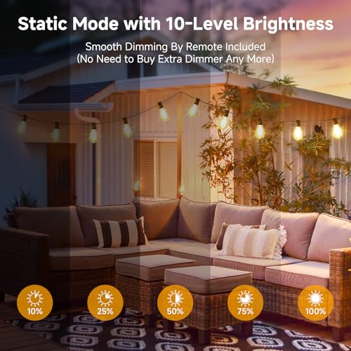 25FT Solar String Lights with Remote, 3 Lighting Mode Outdoor Waterproof Dimmable Patio Lights String with 10+1 Shatterproof S11 LED Bulbs for Backyard-Brown - color: Brown