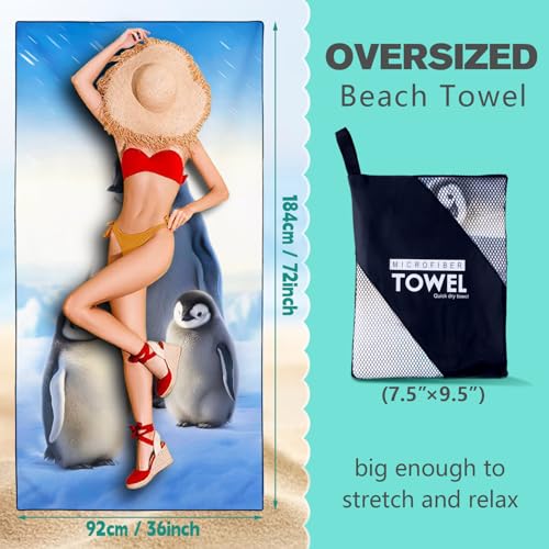 Penguin Family Beach Towel Oversized 36" x 72", Thin Lightweight Sand Free Quick Dry Microfiber Towel for Swimming Pool Cruise Camping Travel - color: Color_7