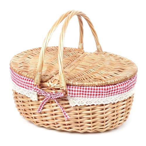 Hap Tim Wicker Picnic Basket for 2 - Unique Gifts Ideas for Couple, Engagement, Wedding, Bridal Shower, Family, Christmas, White Elephant Gifts for Adults(Y2408B-2) - style: Standard size, red cloth