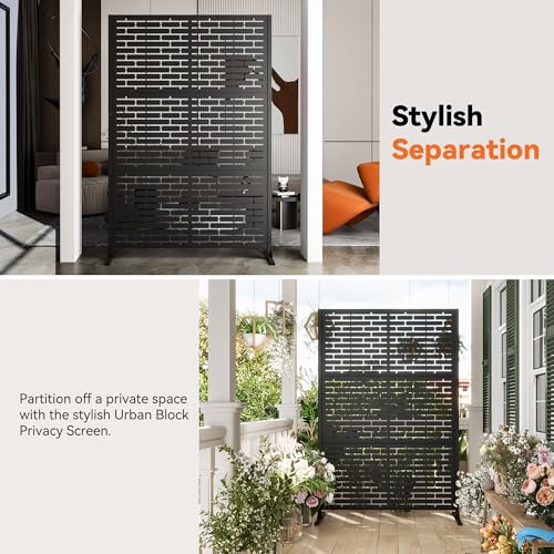 Modern Shade 4x6 FT Metal Privacy Screen with Artistic Modular Designs Decorative Patio Privacy Fence & Garden Divider, Freestanding Outdoor Metal Fence Panel, Weather-Resistant (Urban Block) - size: 1 Panel (Urban Block)