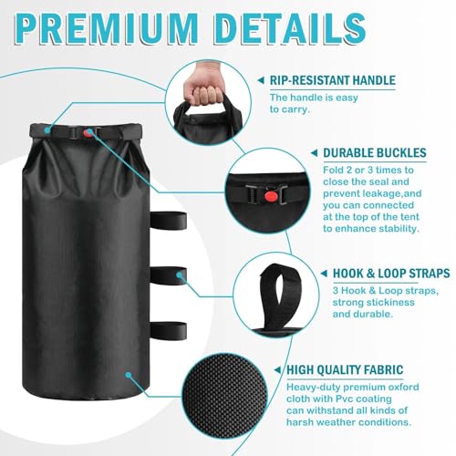 Extra Large 300 LBS Canopy Sandbags Weight Bags (4-Pack), 1680D Black Tent Outdoor Sand Bags, Heavy Duty Sandbag for Sunshade, Pop Up Sun Shelter, Gazebo Wide Legs, Patio Umbrellas (Without Sand) - size: 75LB (4-Pack)