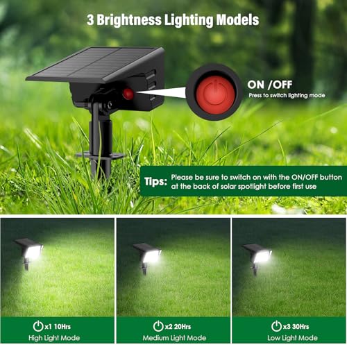 Solar Spot Lights Outdoor with 60 LED & Auto On/Off, 6 Pack Solar Lights Outdoor Waterproof IP68 with 3 Lighting Modes, 2-in-1 Solars Landscape Light for Outside, Garden, Yard(Cool White) - color: Cool White, size: 6 Pack
