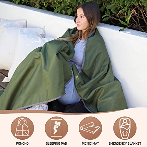 Tirrinia Waterproof Outdoor Blanket with Sherpa Lining, Windproof Triple Layers Warm Comfy Foldable for Camping Stadium, Beach, Picnic, Grass, Concerts, Car, Dog, 51''X 59'' & 59''X 80'' - color: Dark Green/Grey, size: 59” x 80”
