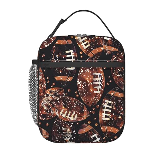Reusable Football Lunch Box for Kids Girls Boys Women Adult, Insulated Brown Sport Balls Lunch Bag,Polyester Cooler Handbags Case for School Picnic Work Travel Beach or Hiking - color: Football 02