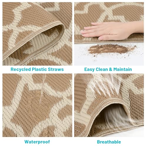 HEBE Outdoor Rug Waterproof 5x8, Plastic Straw Rug Camping Rug, Reversible Outdoor Patio Rugs RV Mat Clearance, Indoor Outside Floor Carpet for Porch,Deck,Camper,Balcony,Backyard - color: Beige, size: 5' x 8' (Rectangular)