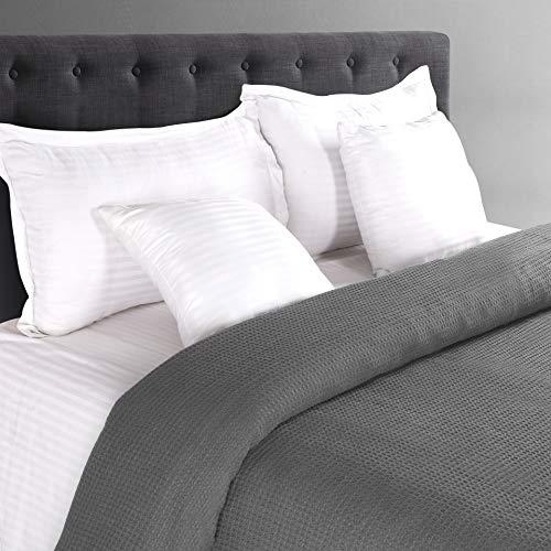 Glamburg 100% Cotton Thermal Blanket, Breathable Queen Size Waffle Blanket, All Season Cotton Blanket, Charcoal - color: Charcoal Grey, size: Queen (90"x90")