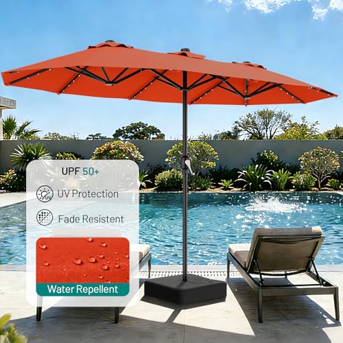 AreShark 13 FT Patio Umbrella with Solar Lights, Double-Sided Outdoor Table Umbrellas with Crank, Large Rectangular Market Umbrella for Porch, Lawn, Pool, Backyard, Orange - color: Orange, size: 6.5x13 Ft