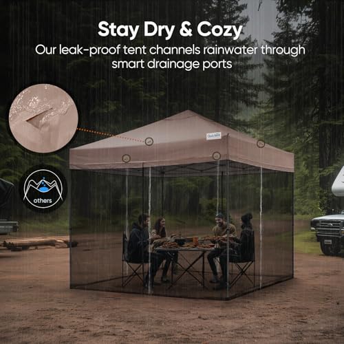 Quictent 10x10 Pop Up Screened Canopy Tent, Instant Setup for 1 Person with Netting, Portable & Compact, Waterproof & UV Protection, Ideal for Camping, Beach, Parties, and Outdoor Events - color: Beige