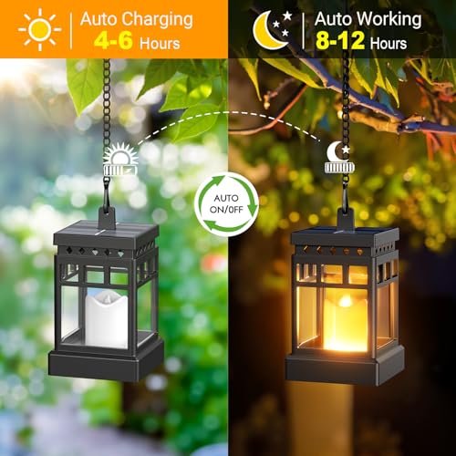 KOOPER Solar Lanterns Outdoor Waterproof, 2 Modes Hanging Solar Lantern with LED Realistic Flickering Flameless Candle, Candles Lanterns Lights Decorative for Outside Hanging Patio Yard Table Tree - style: 2 Pack