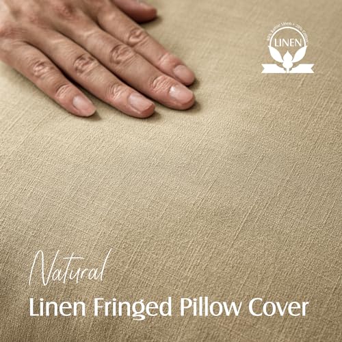 Foindtower Decorative Linen Fringe Throw Pillow Covers Boho Farmhouse Cushion Cover with Tassels Soft Accent Pillowcase for Chair Sofa Bed Living Room Home Decor, 16×16 Inch, 1PC,Light Khaki Taupe - color: Taos Taupe, size: 16" x 16" (Pack of 1)