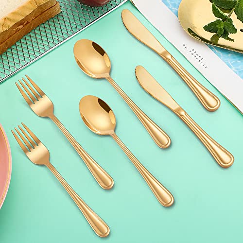 LIANYU 12-Piece Gold Kids Silverware Set, Stainless Steel Toddler Utensils Flatware Set, Child Cutlery Tableware for 4, Include Knife Fork Spoon, Mirror Finished, Dishwasher Safe - color: Gold