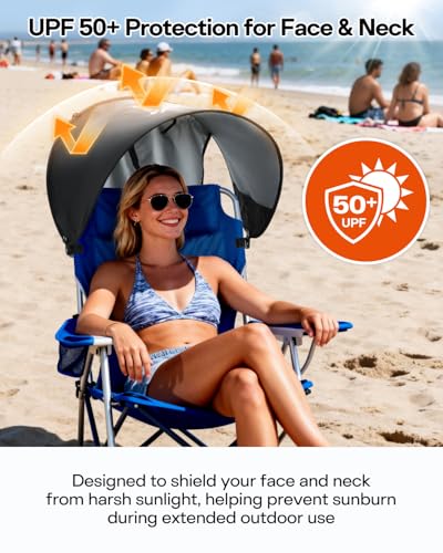 Sportneer Chair Sun Shade: UPF 50+ Universal Chair Canopy with Adjustable Angle & Back Flap, Fits Most Brands’ Beach, Camping, Lawn, Wheelchair, Fishing Chairs - Easy to Use, Lightweight, 1 Pack