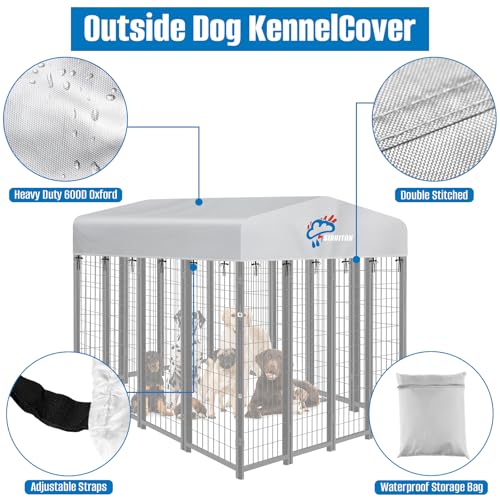 SIRUITON 10x10FT Outdoor Dog Kennel Replacement Cover, Heavy Duty 600D Oxford Fabric with Sun/Rain Dog Play Pen Top Covers Sun Shade Specialized,Snowproof,Sun( Cover Only) - color: Silver, size: 10x10FT
